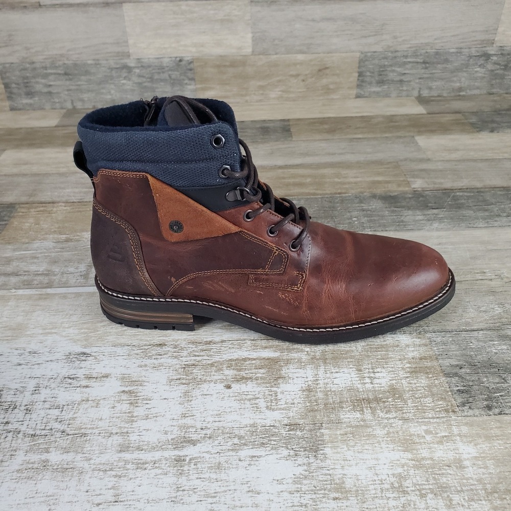 Bullboxer Amon Mens Ankle Boots Sz 11 Brown Leather Lace Up Side Zip Round Toe